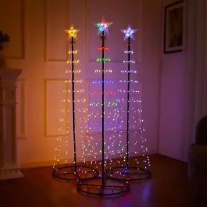 Xmas Cone Tree 5Ft LED Star Decoration Light Up Indoor Outdoor Pre Lit Tree - Picture 1 of 37