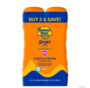 Banana Boat Sport Ultra SPF 50 Sunscreen Lotion, 8oz Ea, 2 ct - Brand NEW 5/2025 - Picture 1 of 9