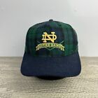 Vintage Notre Dame Hat Cap Strap Back Adult Green Tartan Plaid Fighting Irish