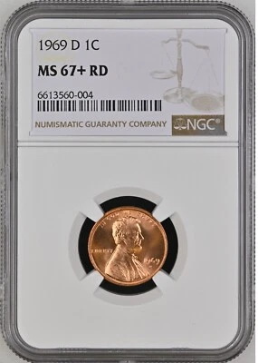 1969-D 1C RD  Lincoln Memorial One Cent  NGC MS67+RD  6613560-004 - Image 1 of 2