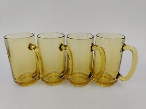 Set of 4 Vintage Amber Glass 16oz Mugs EUC