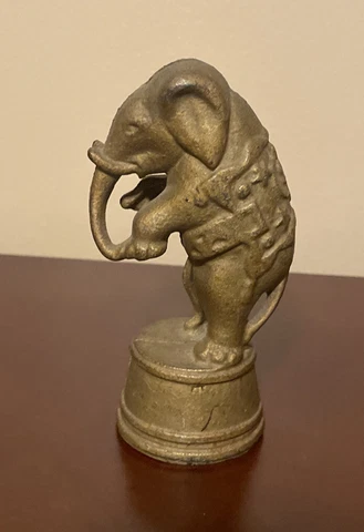 Antique Vintage Cast Iron Piggy Bank Saddeled Circus Elephant Standing on Drum Cover