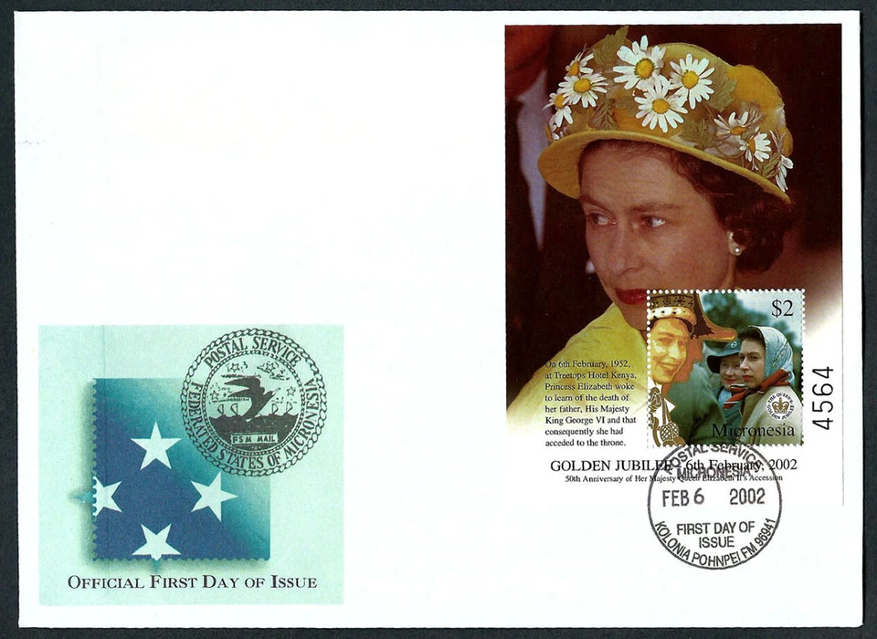 MICRONESIA, SCOTT # 484, FDC COVER OF REIGN OF QUEEN ELIZABETH II, YEAR 2002 - Image 1 of 1