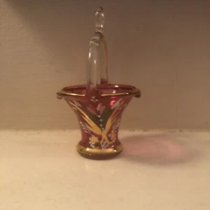 Matt McGhee Glass Ornament Basket Crandberry Flowers Gold Guilt Vtg Germany - Picture 1 of 6