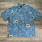 Mens Caribbean Joe Coastal Casuals Blue Floral Island Map Hawaiian Shirt Size Xl