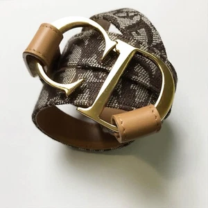 Vintage Dior Brown/Gold Monogram CD Belt Size 90 - Picture 1 of 10
