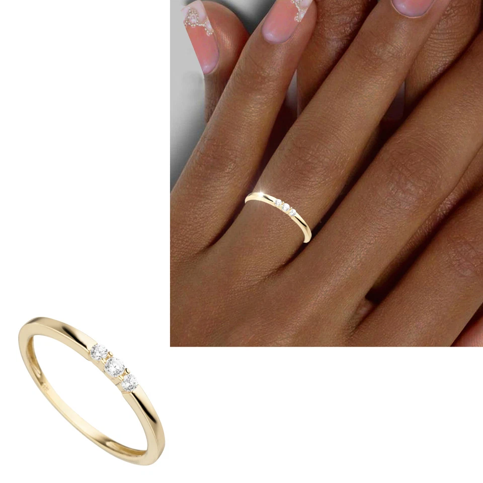 Vorsteckring 333 echt Gold Steine 8 Karat Damen Stapel Ring Gr 50 52 54 56 58 60 - Bild 1 von 2