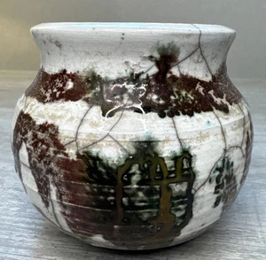 Raku Keramik Vase klein olivgrün ziegelrot Volkskunst signiert OPAL 1988 Vintage - Bild 1 von 8