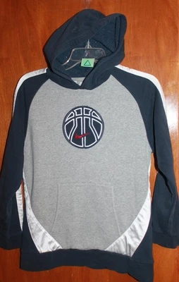 NIKE Boys' Large (14-16) HOODIE SWEATSHIRT (gray/navy; basketball) GUC - Image 1 of 2