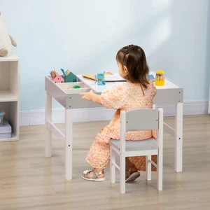 Kids Table and Chair Set with Building Blocks Desktop, Storage Spaces, Grey - Picture 1 of 11