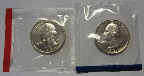 1989-P & 1989-D Gem BU Washington Quarters in Original Mint Cello Packs FREE S&H Cover