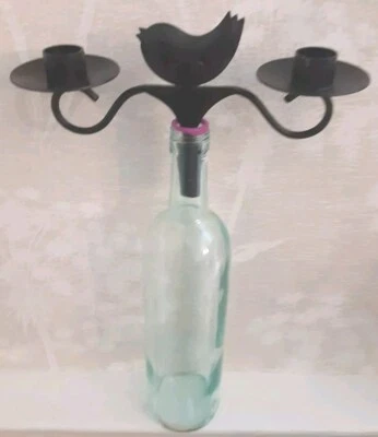Portavelas tapón botella metal negro con pájaro negro sólido primitivo Foto 1 de 4