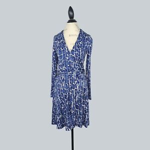 Vintage 90s DVF Diane Von Furstenberg Womens Wrap Dress 4 Blue Silk