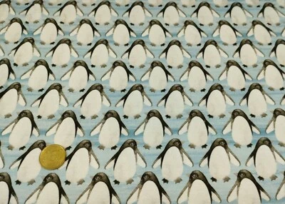 Polar Pingu French Terry angeraut Hilco blau weiß Kinderstoff Pinguine 25 cm - Bild 1 von 2