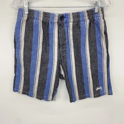Pantalones Cortos Stussy Hombres Pequeña Alfombra Droga Rayas Baja Azul Años 90 Informal Ropa de Calle Retro Foto 1 de 4
