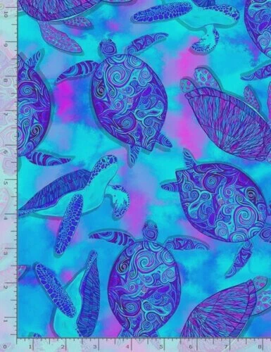 Sea Turtles Fabric Turquoise Blue Turtle Cotton Timeless Treasures CM1488 Yard - Image 1 of 1