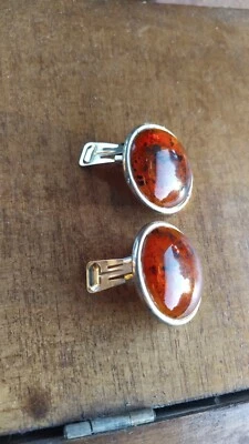 Orecchini Vintage Anni 70 - Metallo E Ambra - Immagine 1 di 4