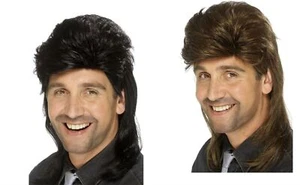 Mullet Wig White Trash Hillbilly Adult Black Brown Mens Halloween Costume - Picture 1 of 4