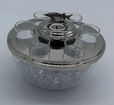 Cuenco de caviar con cuenco de vidrio y vaso de 6 chupitos con pescado esturión - servidor de caviar Foto 1 de 4