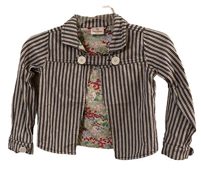 Chaqueta Hanna Andersson Niñas Azul Tictac Rayas Botón Forro Floral 130 Talla 8 Foto 1 de 4