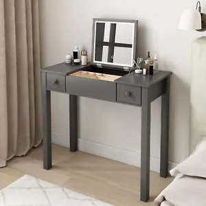 Grey Vanity Table with LED, Flip Mirror, 2 Drawers, Jewelry Storage for Women - Picture 1 of 5