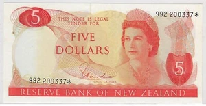 New Zealand,AUNC,5 Dollars,1977-1981,REPLACEMENT STAR Note,Mehilba RC7+Gift! RN1 - Picture 1 of 3
