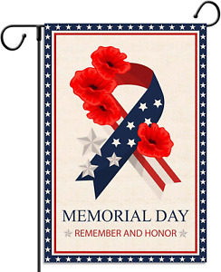 Memorial Day Garden Flag Stars and Stripes Ribbon Poppy American Patriotic Verti