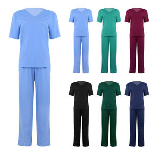 Unisex Scrub Set Hospital Uniform Scrubs Medical Tops Pants Doctor Nurse Costume