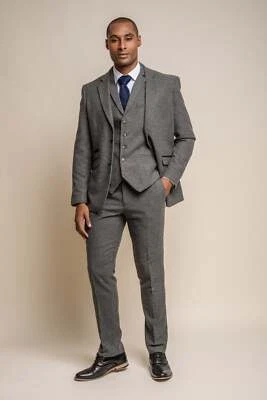 Mens  Cavani Martez Grey Herringbone 3 Piece Tailored Fit Wedding Fashion Suit - Image 1 of 4
