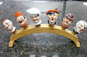 Vintage 1930's German Wine Stopper Porcelain Pourer Complete Set w/ Wooden Base - Picture 1 of 8