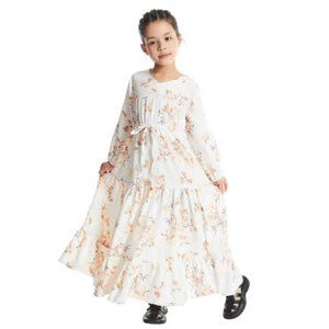 Muslim Kids Girls Abaya Long Dress Printed Robe Kaftan Islamic Formal Party Gown - Picture 1 of 55