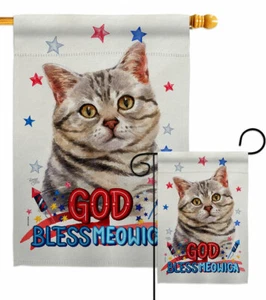 Patriotic Gray American Short Hair Garden Flag Cat Decorative Gift Yard Banner - Picture 1 of 19