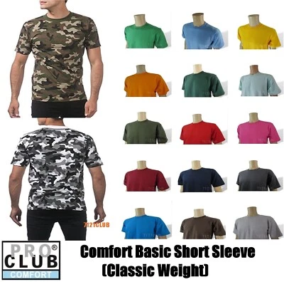 PRO CLUB COMFORT T SHIRT PROCLUB MENS PLAIN CREWNECK SHORT SLEEVE CAMO TEE S-7XL - Image 1 of 2