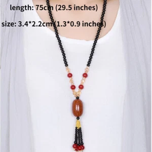Ladies Necklace Jewelry Beaded Tassels Pendant Mother's Day Gift Sweater Decor - Picture 1 of 14