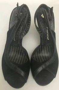 VINTAGE FORNARINA Italian Black Suede Peep Toe Slingback Heels Size 36 Or 6  - Picture 1 of 7