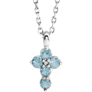 Collar cruz aguamarina 16-18" en oro blanco 14K - Imagen 1 de 2