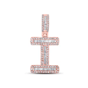 Colgante de oro rosa de 10kt para hombre Baguette diamante I letra inicial 3/8 Cttw - Imagen 1 de 1