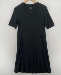 EILEEN FISHER Dress XS Hemp Organic Cotton Jersey V-Neck Short Sleeve Black - Picture 1 of 11