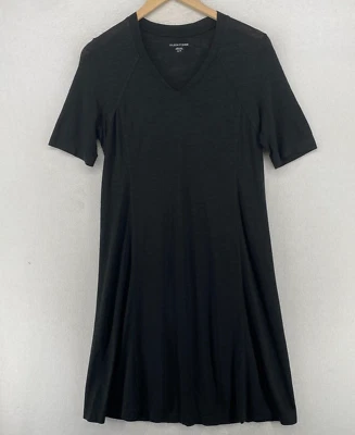 EILEEN FISHER Dress XS Hemp Organic Cotton Jersey V-Neck Short Sleeve Black - Image 1 of 4