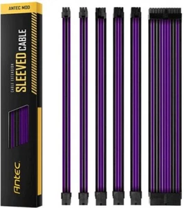 Antec PSU Sleeved Extension Cable Kit 300mm Purple/Black 24-pin ATX 8-Pin PCI-E - Picture 1 of 5