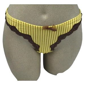 Damen Tanga Höschen Unterwäsche gelb und braun Nadelstreifen Größen Medium und Large - Bild 1 von 6