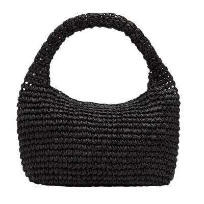 Bolso Vince Mujer Negro Pequeño Bolso de Mano de Paja Bolso de Hombro Tejido Magnético Cartera a Presión Foto 1 de 4