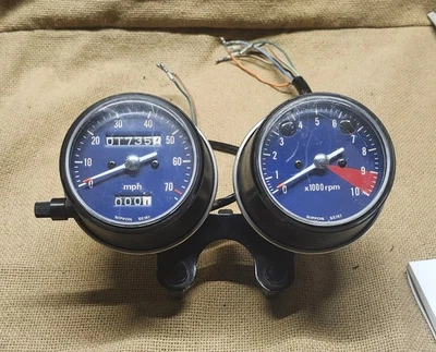 De colección Honda Nippon Seiki Motocicleta Años 70 Fondo Azul Velocímetro/Tacómetro XL CB Foto 1 de 4
