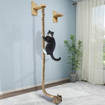 Wall Mount Cat Tree with Climbing Rope Resting Platform for Small Living Areas - Image 1 of 4