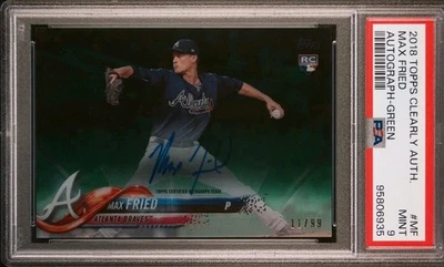 Max Fried 2018 Topps Clearly Authentic Auto GREEN 11/99 RC PSA 9    - Image 1 of 2