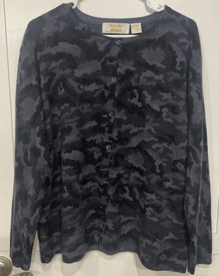 Vtg Tally Ho Womens 2X Black Gray Camo Angora Lambswool Cardigan Sweater Career - Image 1 of 4