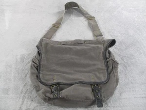 J. Bolso Mensajero Crew Gris Negro Cuero Borde Algodón Lona Bolso de Campo Usado en Excelente Condición - Imagen 1 de 17