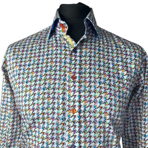 CLAUDIO LUGLI Shirt Mens LARGE (41-42") Long Sleeve White Multicoloured Print - Picture 1 of 12
