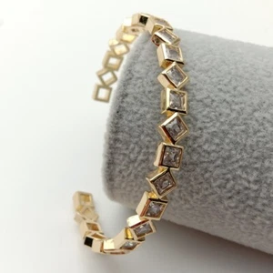 Luxury Square Crystal Zirconia Adjustable Open cuff Bangle Jewelry - Picture 1 of 5