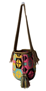 Wuitusu Bohemian Colorful Crochet Wayuu Mochila Bucket Handbag - Picture 1 of 12